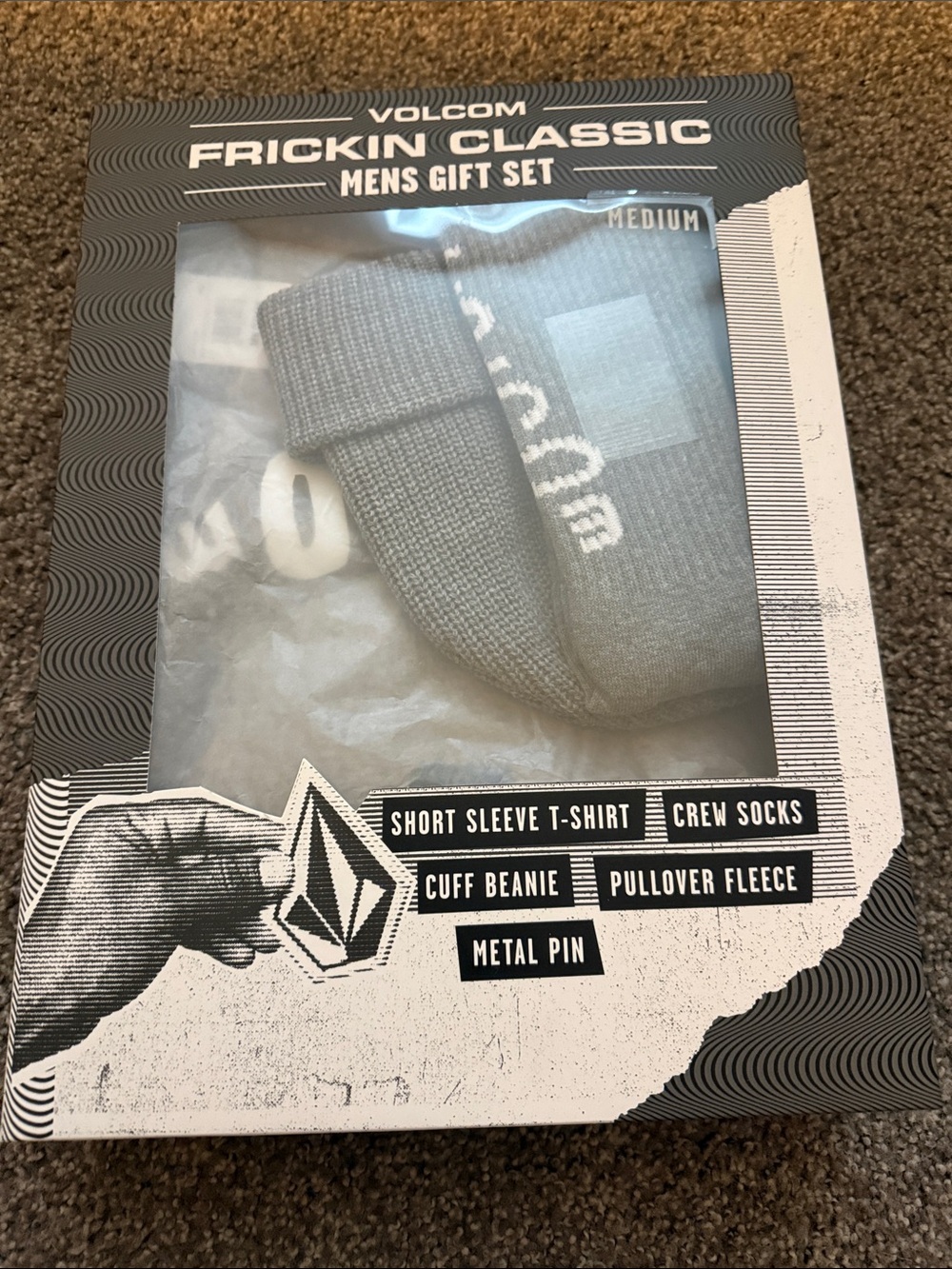 Volcom Gray Cuff Beanie and Crew Sock Set